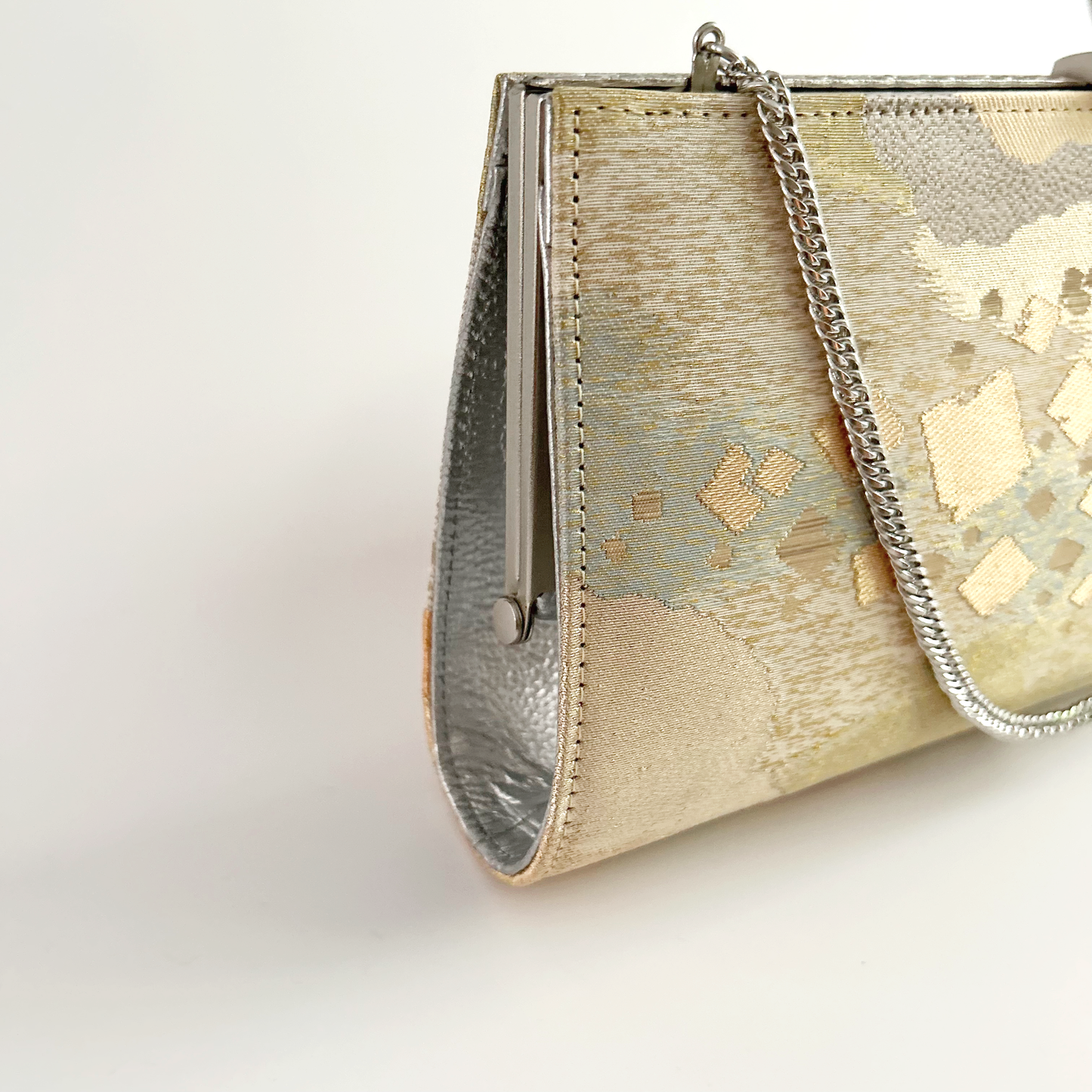 Vintage Gold Obi Kimono Fabric Clutch: Japanese Chain Evening Bag