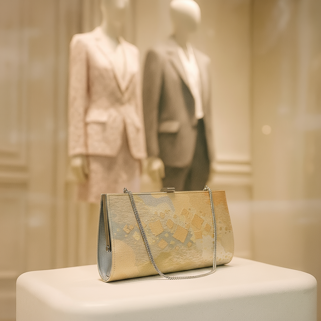 Vintage Gold Obi Kimono Fabric Clutch: Japanese Chain Evening Bag
