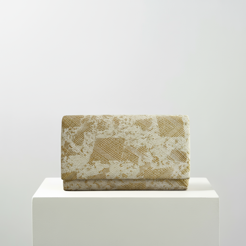 Ivory & Gold Geometric Evening Bag with Chain Strap