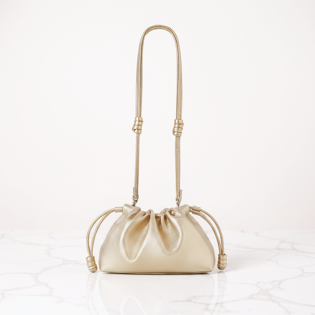 Reversible Kinchaku Bag: Japanese Cotton & Nappa Leather Clutch