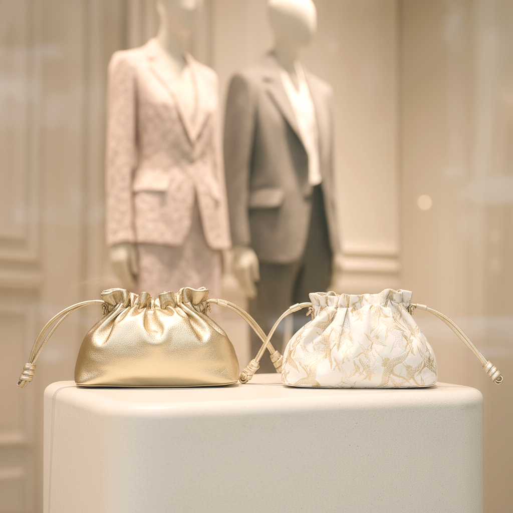 Reversible Kinchaku Bag: Japanese Cotton & Nappa Leather Clutch