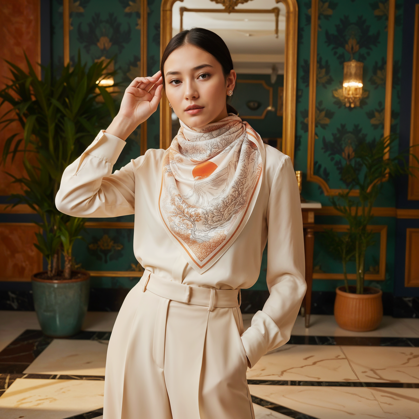 Mount Fuji Silk Scarf – Cotton-Silk Blend, Symbolic Gift of Serenity & Strength