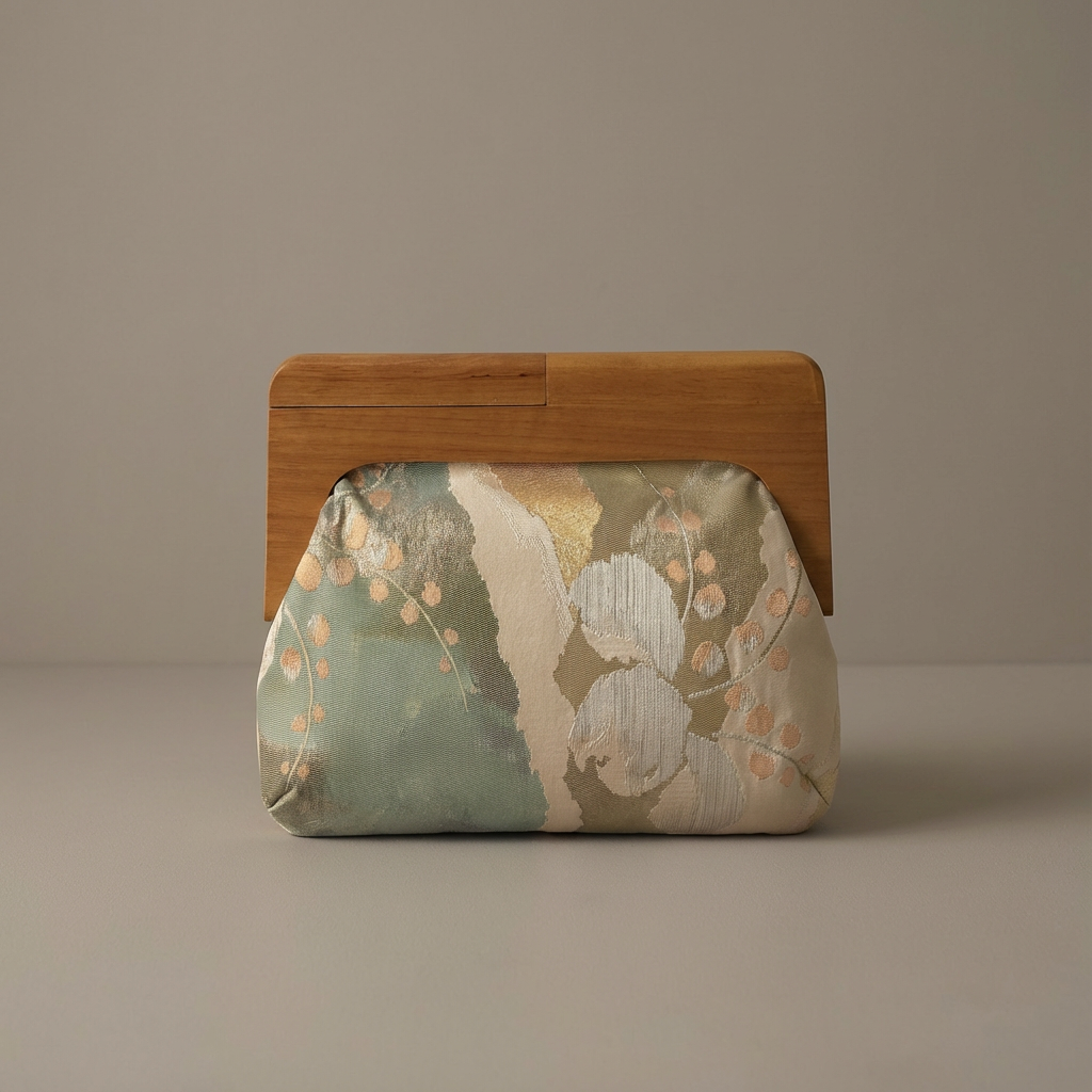 La Kōbako 02 | Vintage Obi Clutch, Sage Green Floral