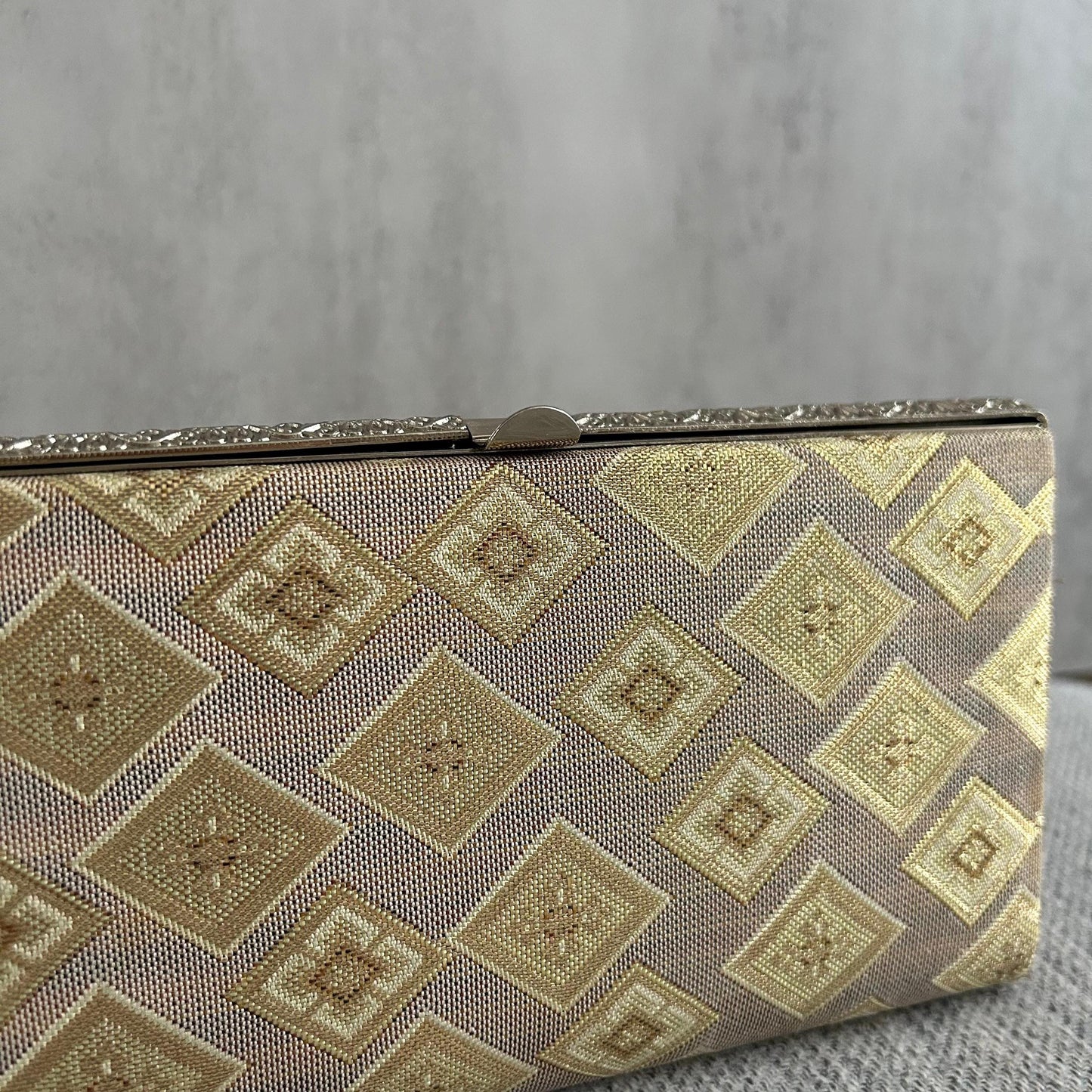 Gold Diamond Pattern Vintage Japanese Brocade Clutch Bag