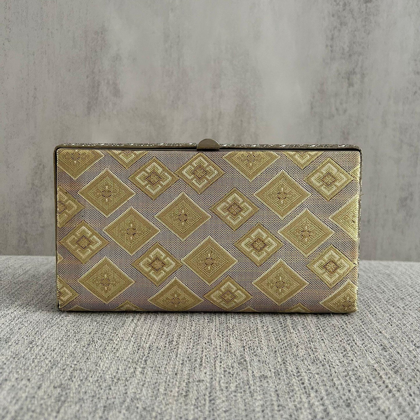 Gold Diamond Pattern Vintage Japanese Brocade Clutch Bag