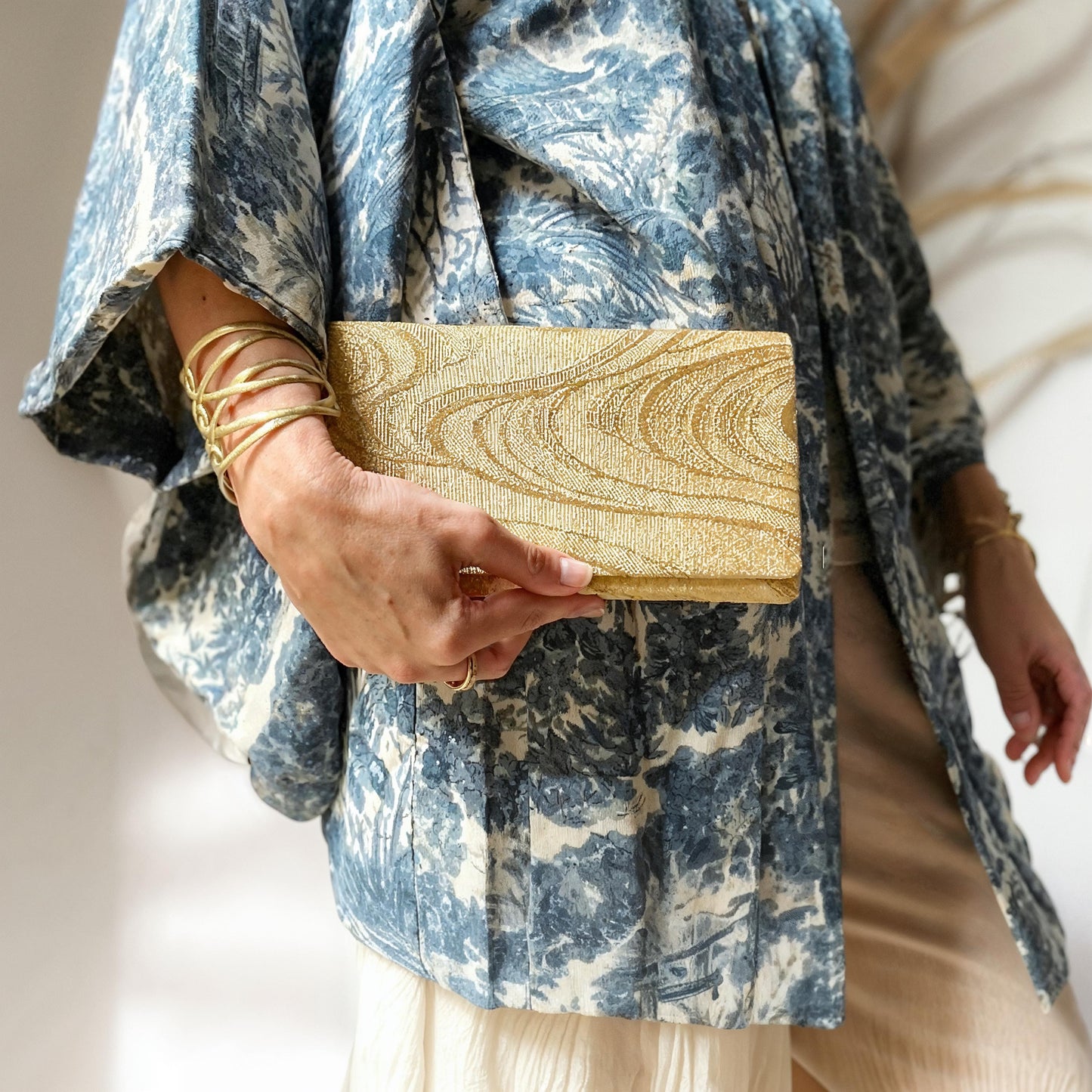 Genuine Vintage Japanese Clutch Bag with Elegant Wave Pattern