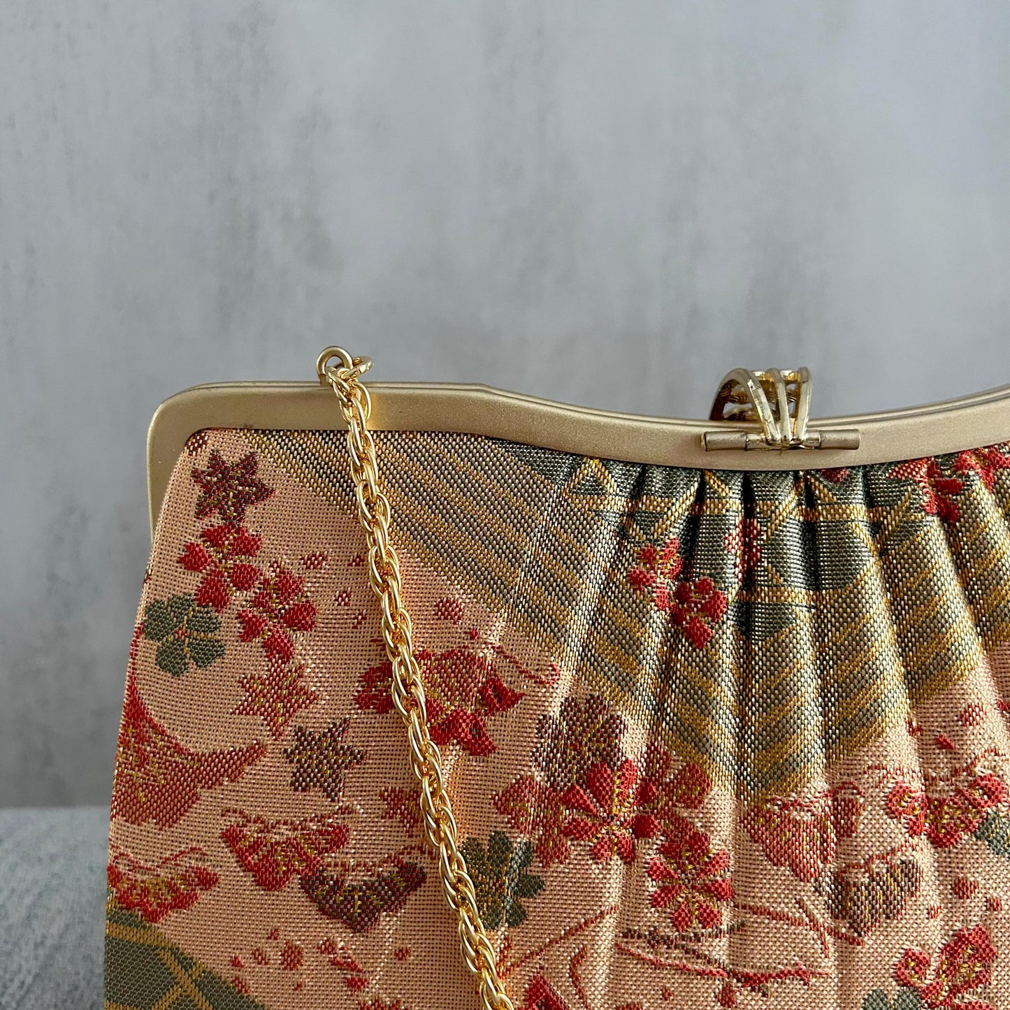 Vintage Japanese Brocade Clutch with Gold Chain Strap
