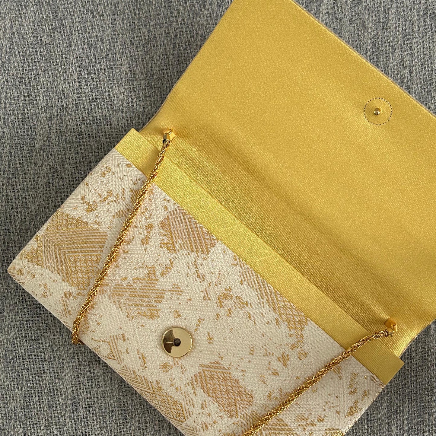 Ivory & Gold Geometric Evening Bag with Chain Strap