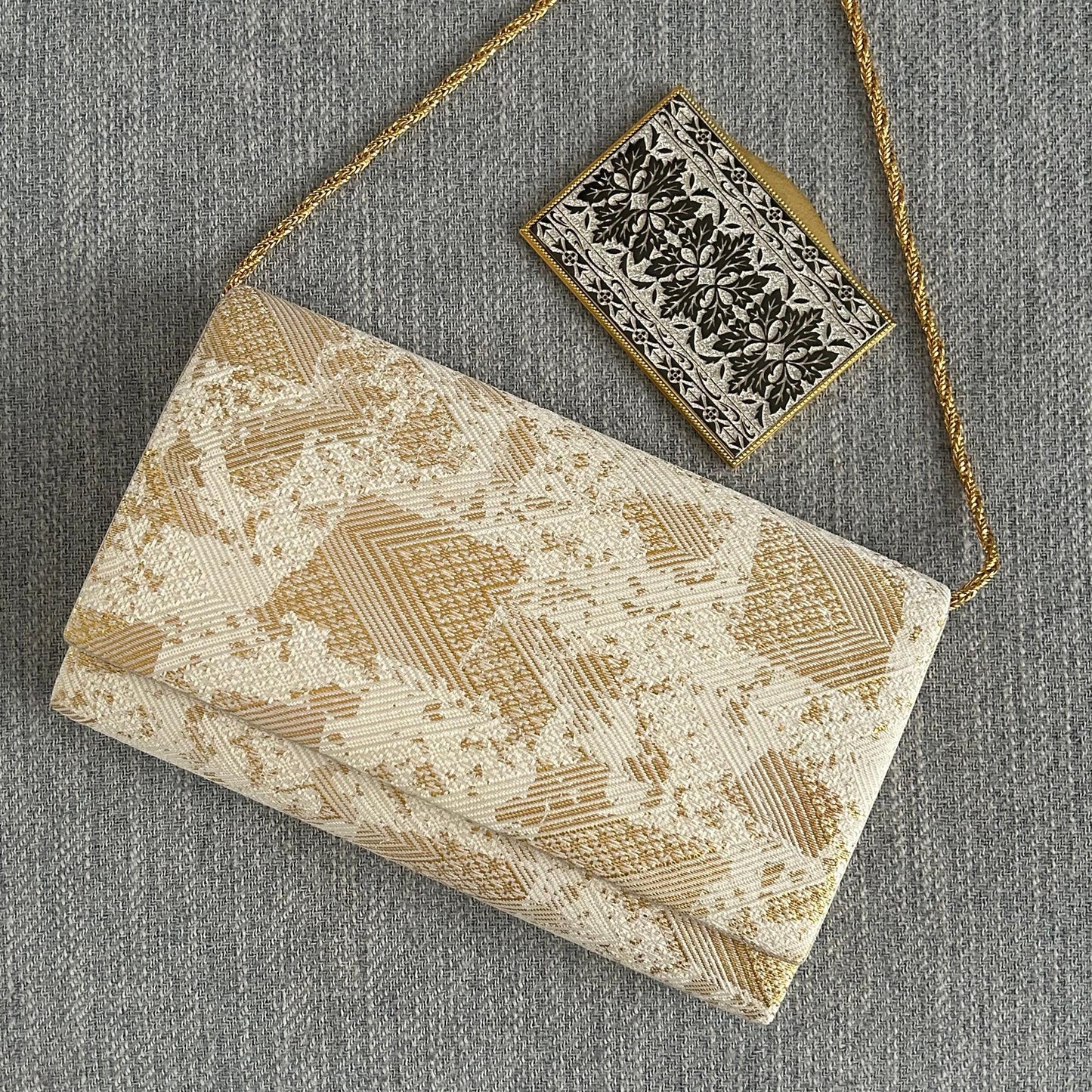 Ivory & Gold Geometric Evening Bag with Chain Strap