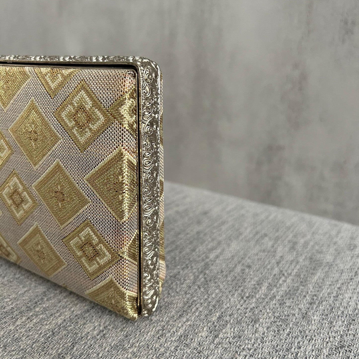 Gold Diamond Pattern Vintage Japanese Brocade Clutch Bag