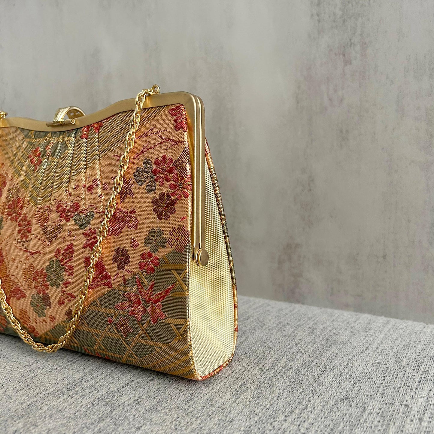 Vintage Japanese Brocade Clutch with Gold Chain Strap