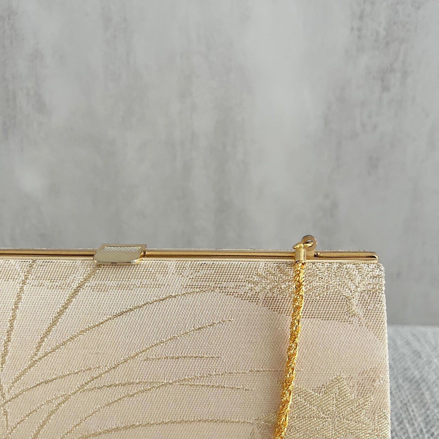 Ivory & Gold Brocade Leaf Exquisite Vintage Japanese Clutch Bag