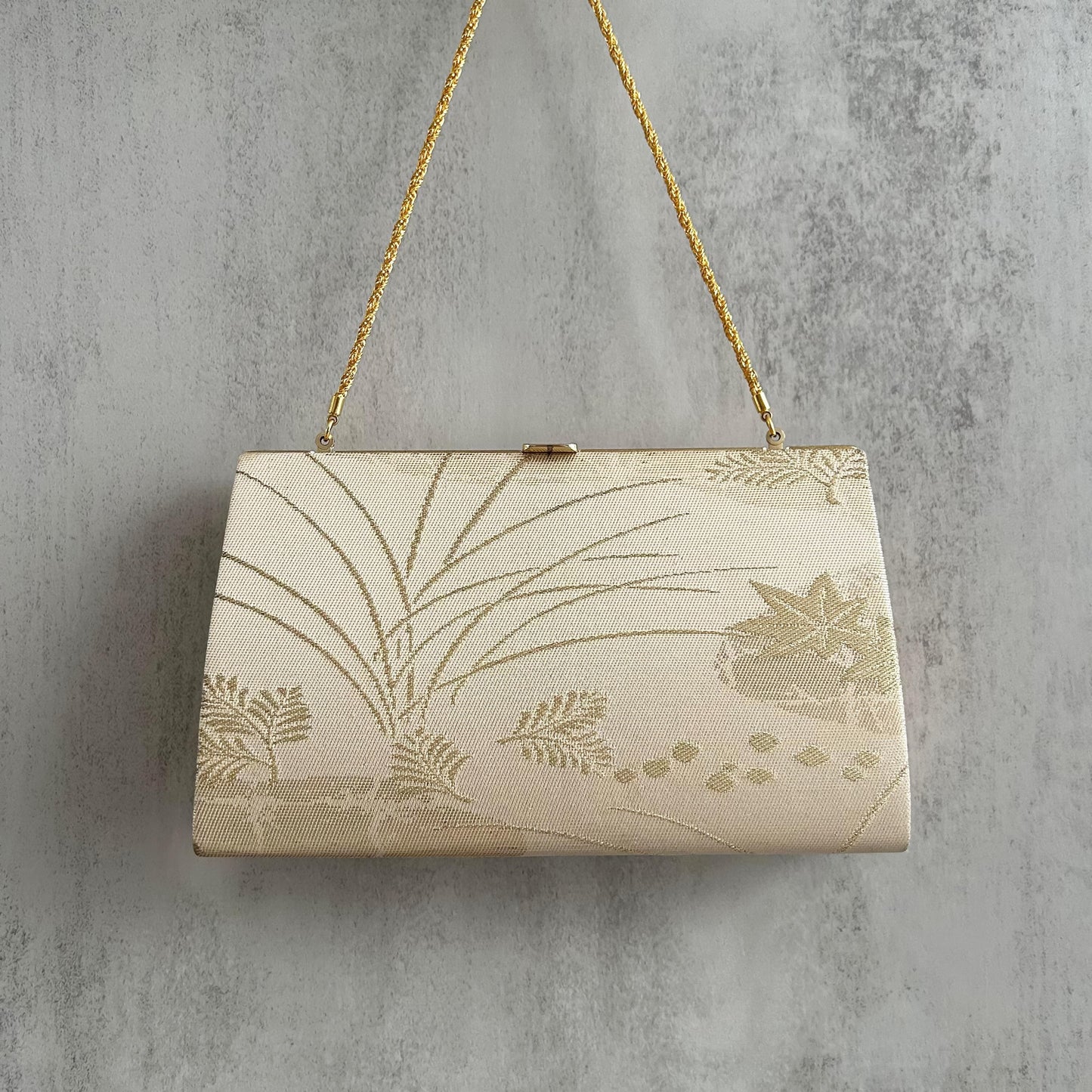 Ivory & Gold Brocade Leaf Exquisite Vintage Japanese Clutch Bag