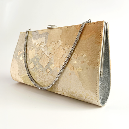 Vintage Gold Obi Kimono Fabric Clutch: Japanese Chain Evening Bag