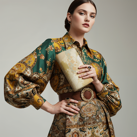 Vintage Gold Obi Kimono Fabric Clutch: Japanese Chain Evening Bag