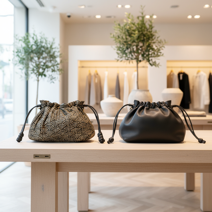 Japanese Kinchaku Clutch – Reversible Handcrafted Bag with Seigaiha Waves