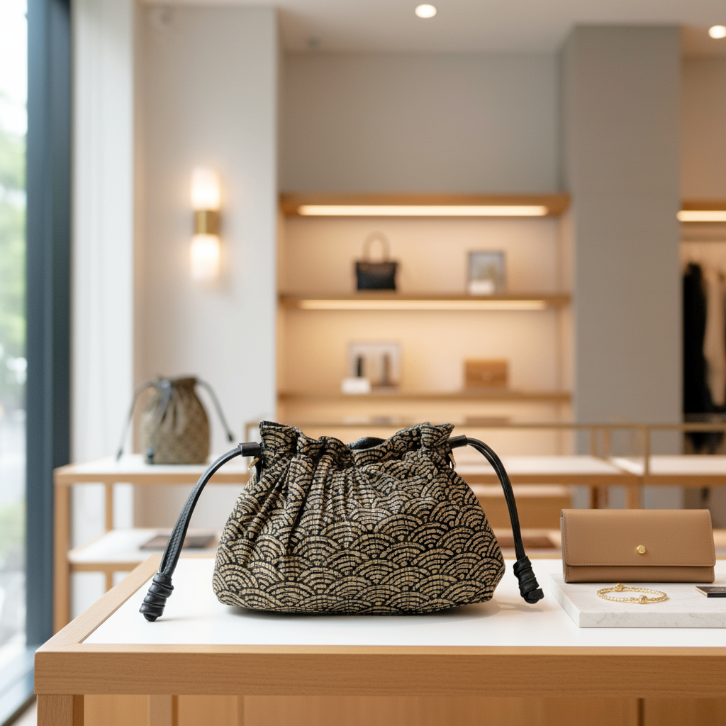 Japanese Kinchaku Clutch – Reversible Handcrafted Bag with Seigaiha Waves