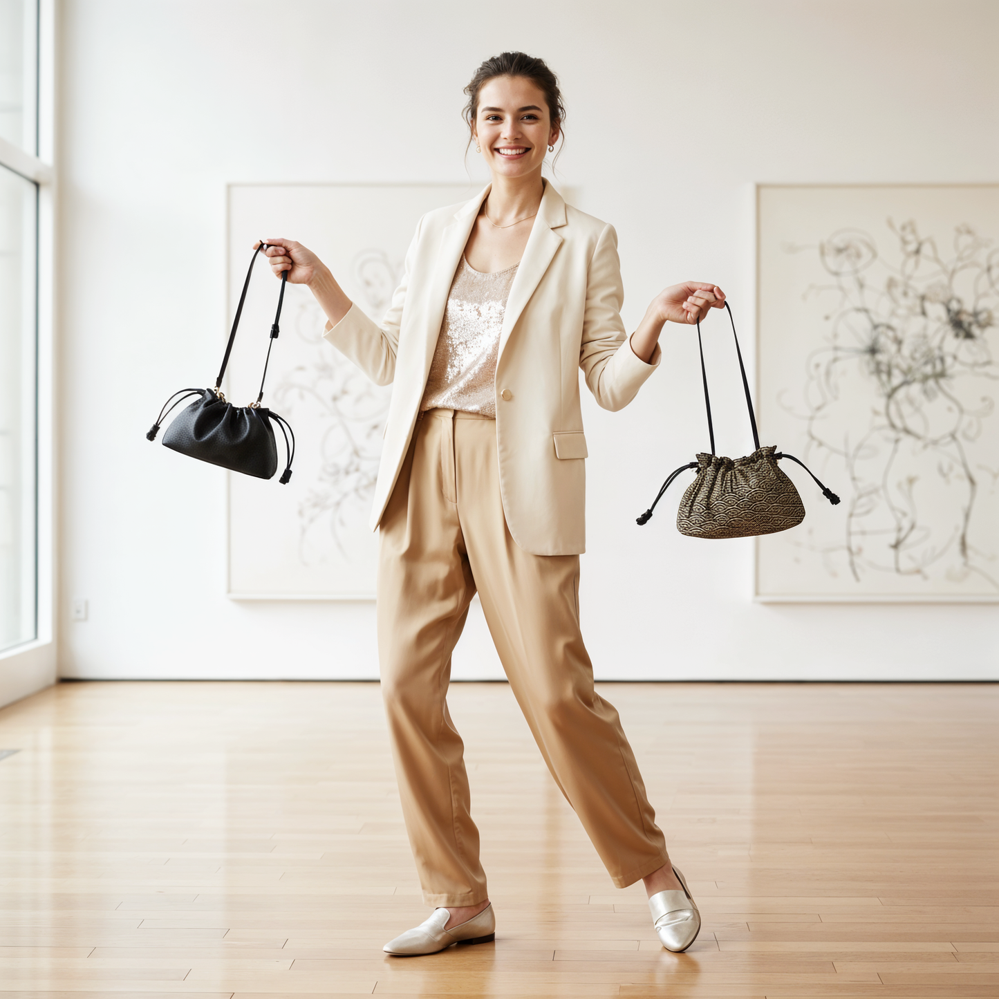 Japanese Kinchaku Clutch – Reversible Handcrafted Bag with Seigaiha Waves