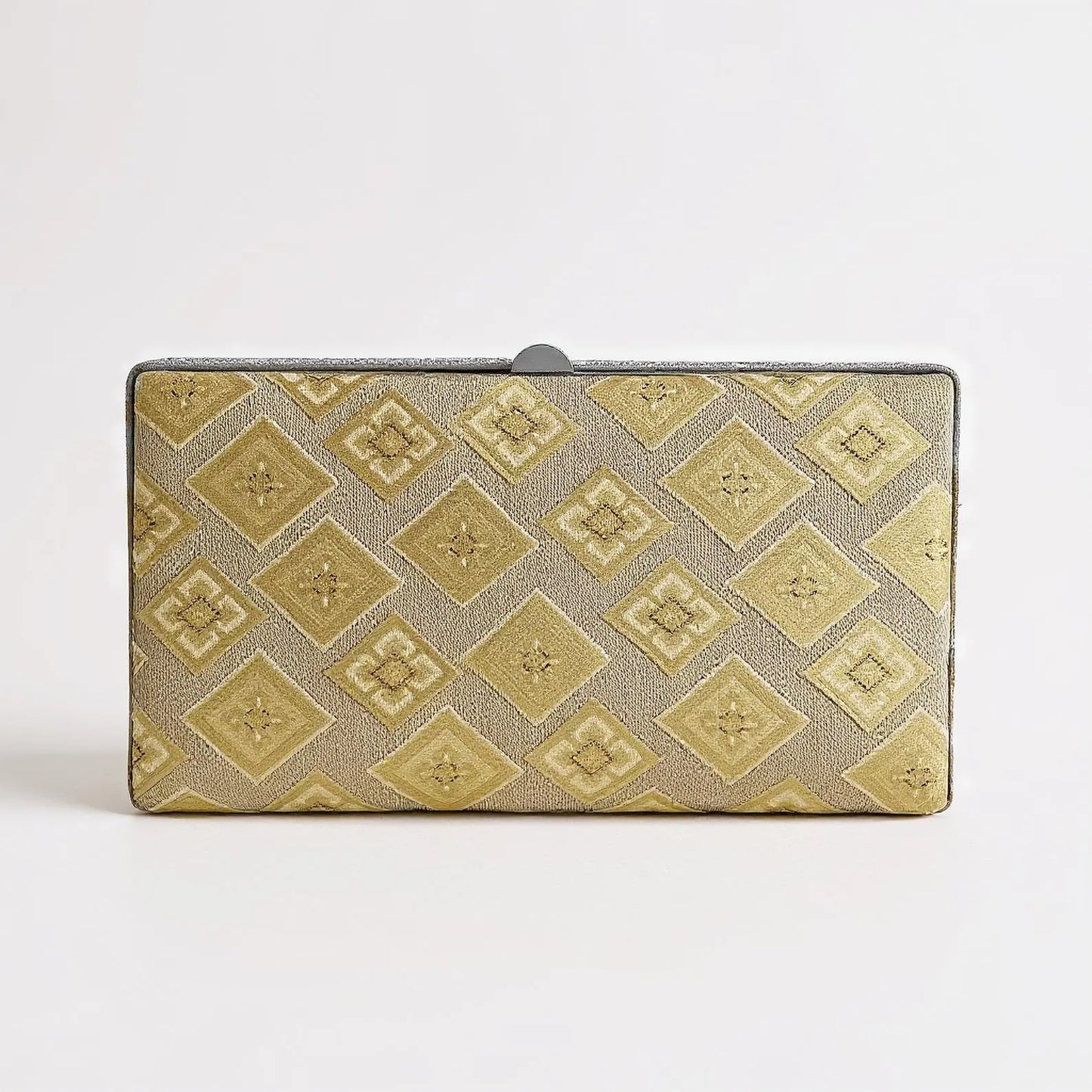 Gold Diamond Pattern Vintage Japanese Brocade Clutch Bag