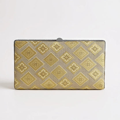 Gold Diamond Pattern Vintage Japanese Brocade Clutch Bag