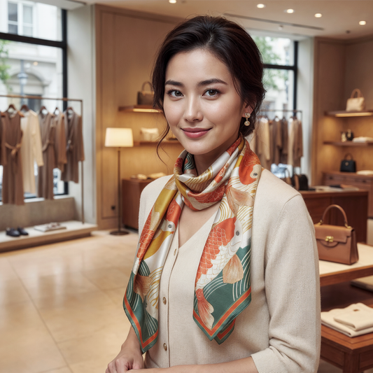 Koi Fish Silk Scarf, Japanese Lucky Charm Design, Limited Edition