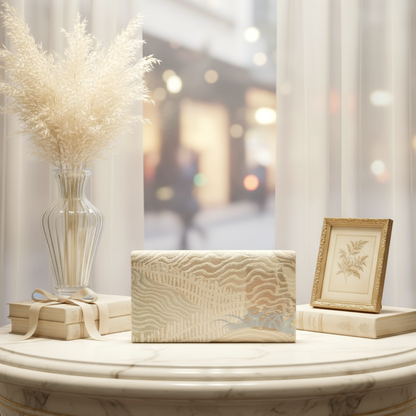 Vintage Japanese Clutch Bag – Elegant Evening Purse with Ivory Wave Embroidery