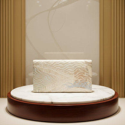 Vintage Japanese Clutch Bag – Elegant Evening Purse with Ivory Wave Embroidery