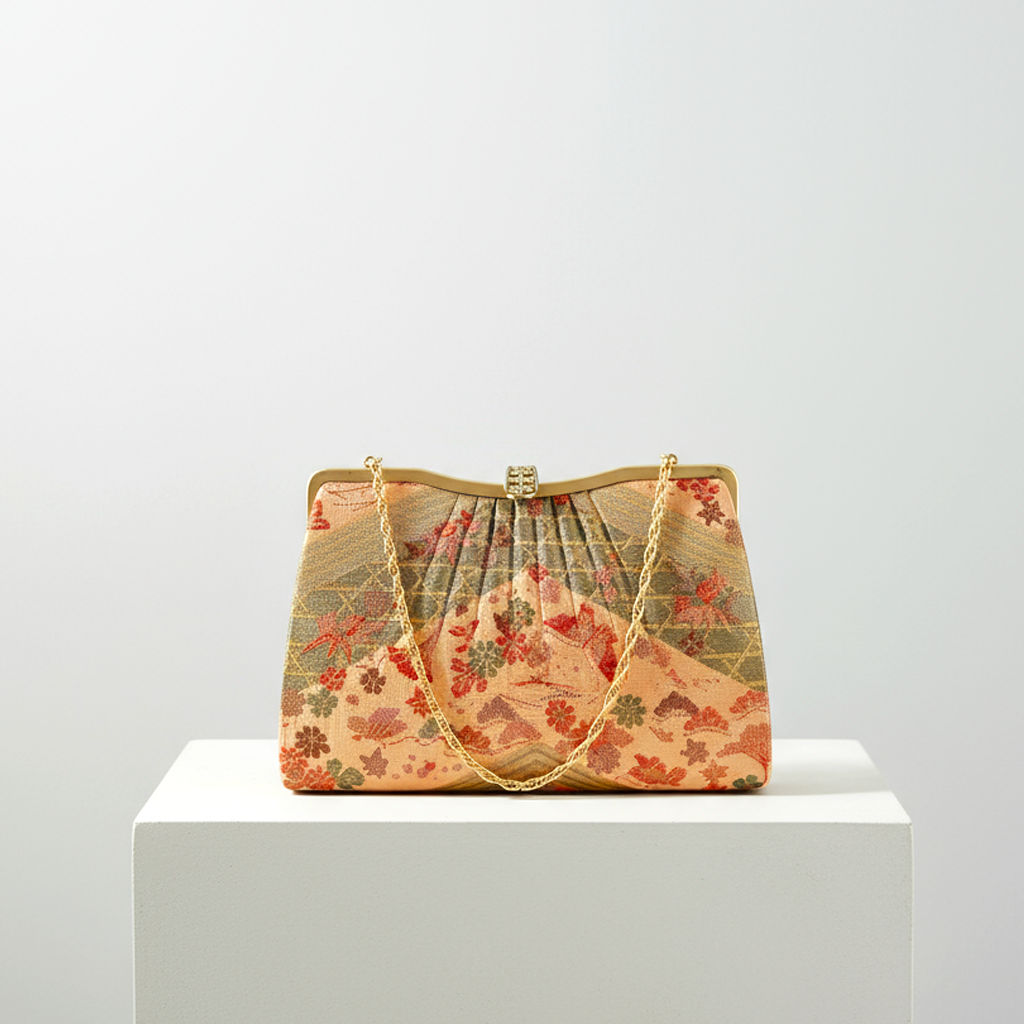 Vintage Japanese Brocade Clutch with Gold Chain Strap