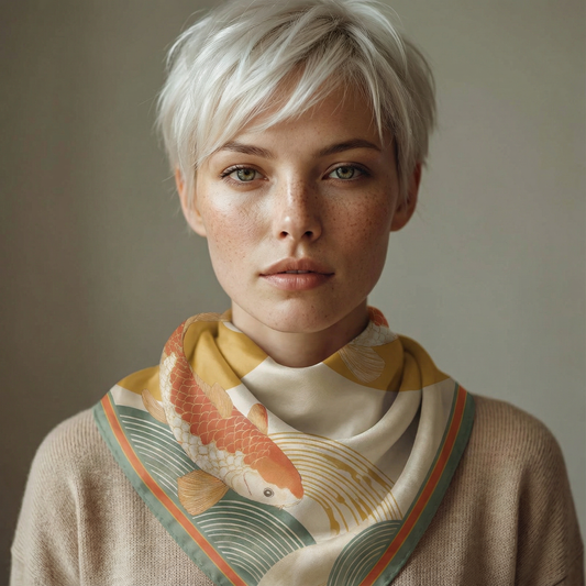 Koi Fish Silk Scarf, Japanese Lucky Charm Design, Limited Edition