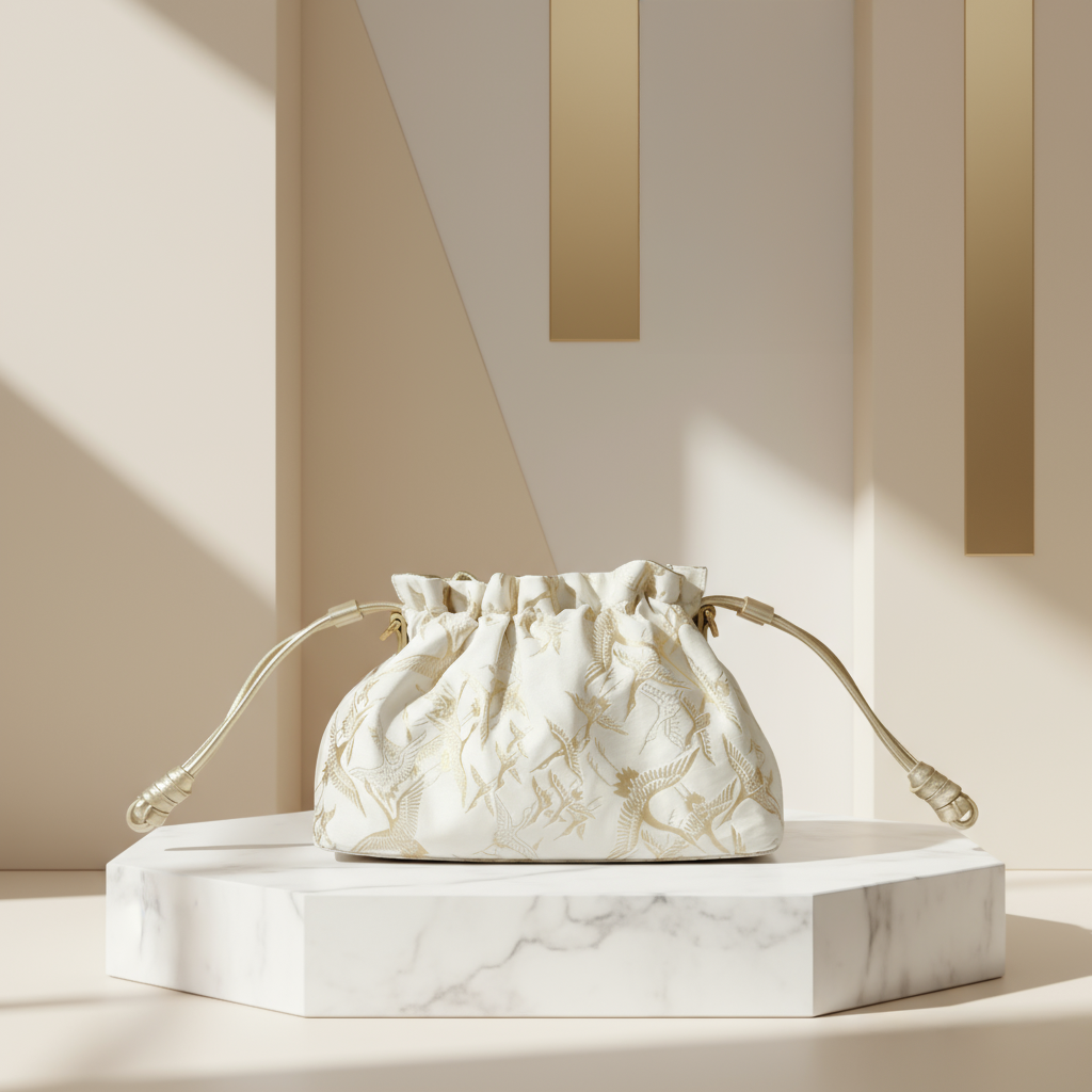 Reversible Japanese Kinchaku Bag – Cotton & Nappa Leather Handcrafted Clutch