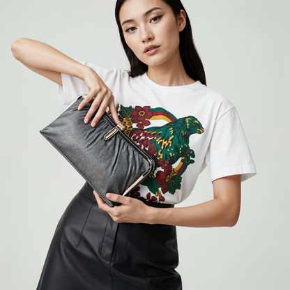 Beloved Vintage Japanese Charcoal Leather Clutch