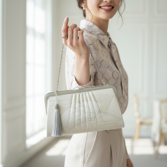 Authentic Vintage Japanese Obi Clutch – Warm White and Silver Beloved Bag
