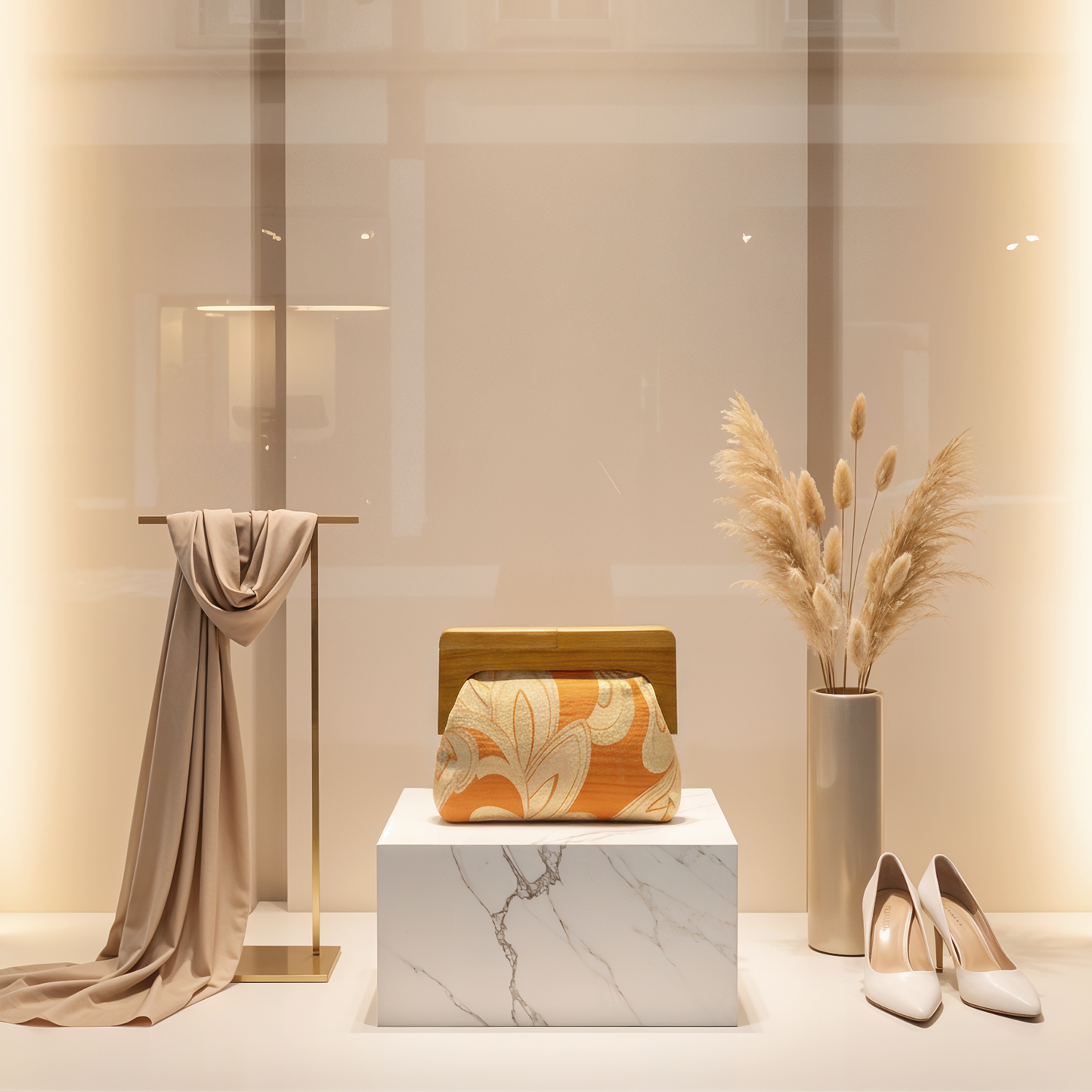 Rust and Gold Wooden Frame Clutch Bag made with Vintage Japanese Obi Fabric