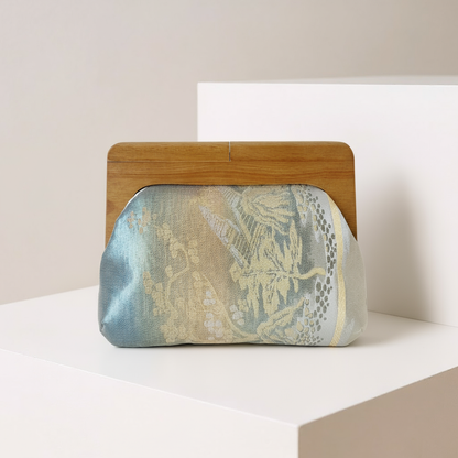 Japanese Obi Clutch Bag with Wooden Frame