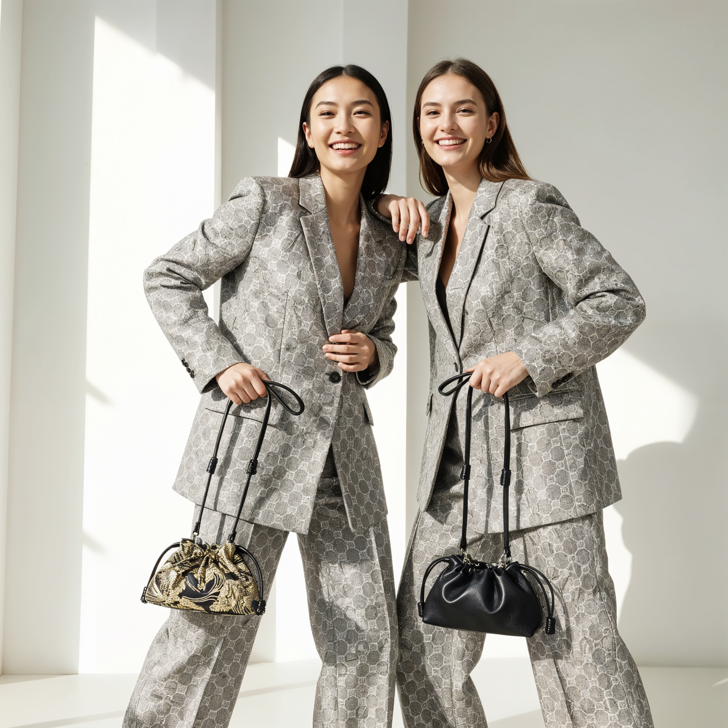 Reversible Japanese Kinchaku Clutch – Indigo & Gold Cotton with Leather