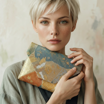 Vintage Japanese Sukiya Bukuro Pouch – Kimono Silk Obi Fabric Evening Bag