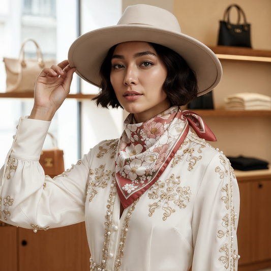 Japanese Silk Scarf, Sakura Cherry Blossom Design