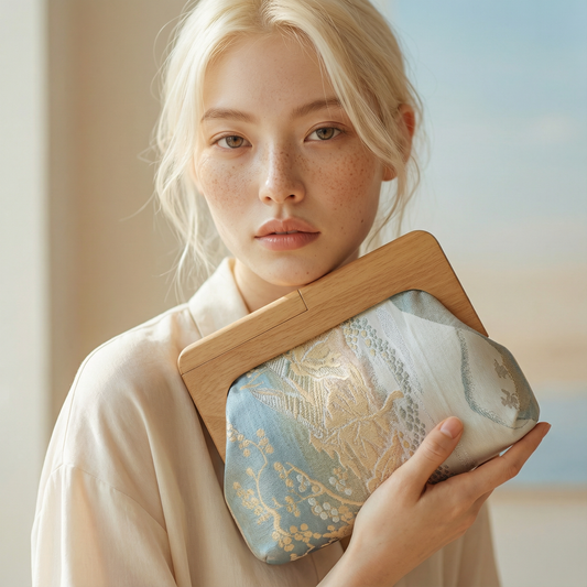 La Kōbako 01 – Wooden Frame Clutch in Vintage Japanese Kimono Obi Silk