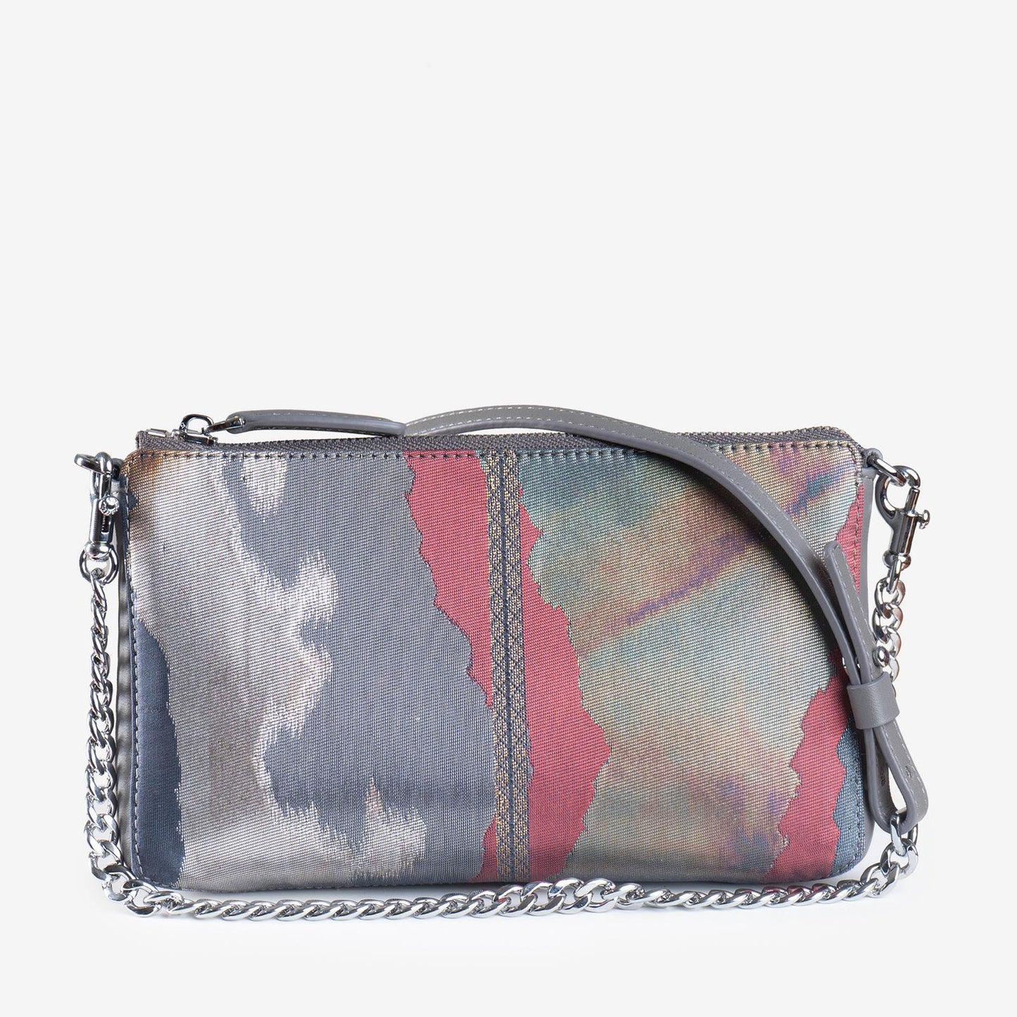 Leather and Vintage Japanese Obi Silk Fabric Crossbody Clutch