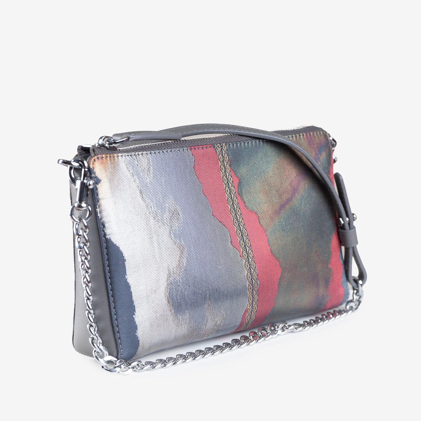 Leather and Vintage Japanese Obi Silk Fabric Crossbody Clutch