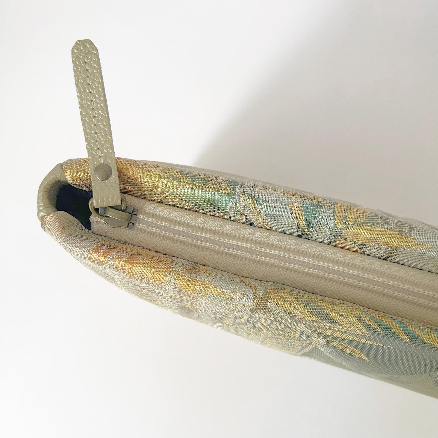 Japanese Silk Kimono Purse with Gold & Green Countryside Scene