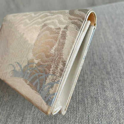 Vintage Japanese Clutch Bag – Elegant Evening Purse with Ivory Wave Embroidery