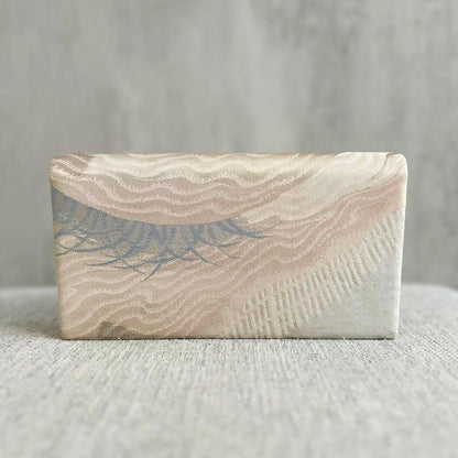 Vintage Japanese Clutch Bag – Elegant Evening Purse with Ivory Wave Embroidery