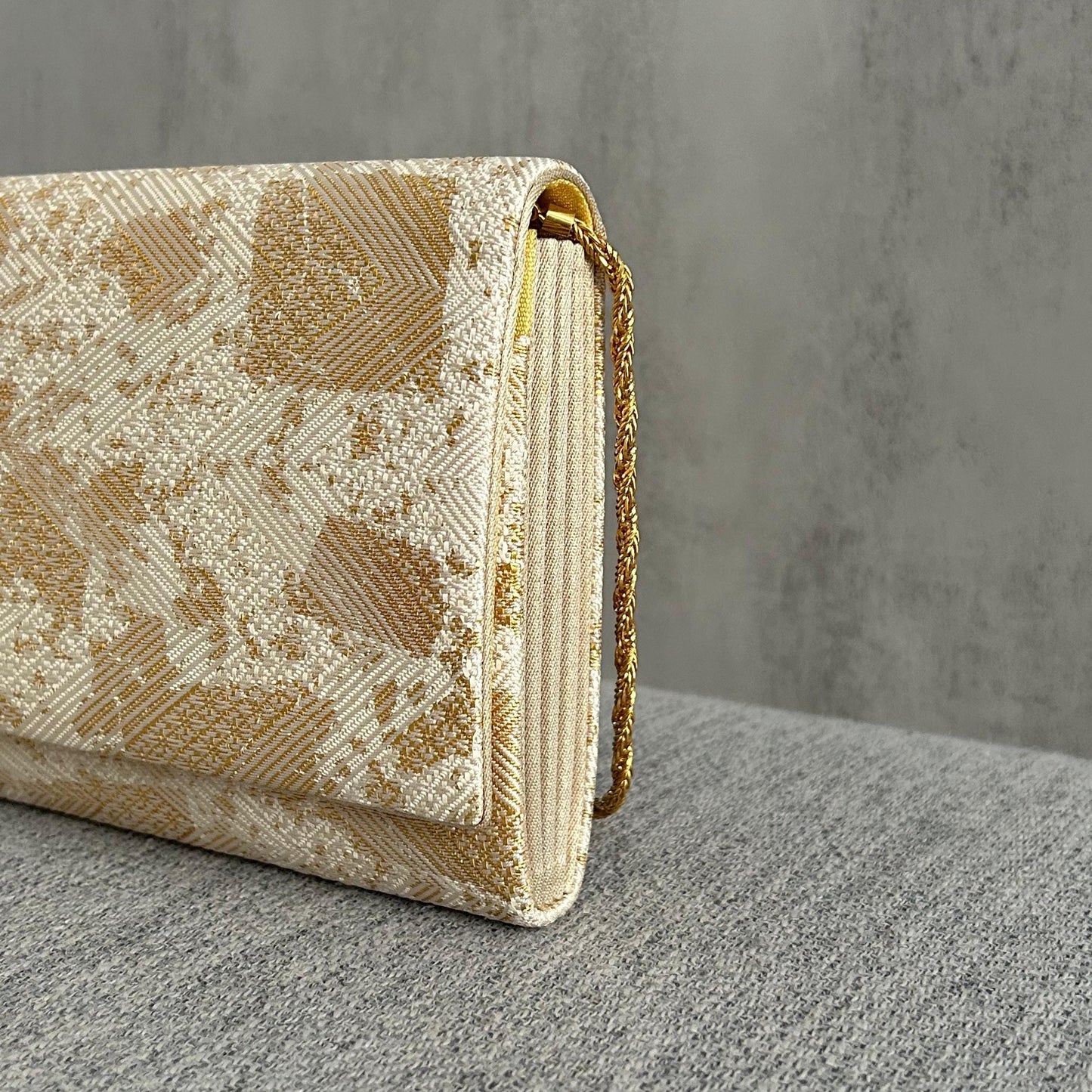 Ivory & Gold Geometric Evening Bag with Chain Strap