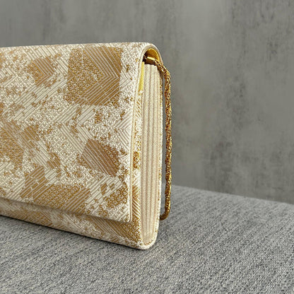 Ivory & Gold Geometric Evening Bag with Chain Strap