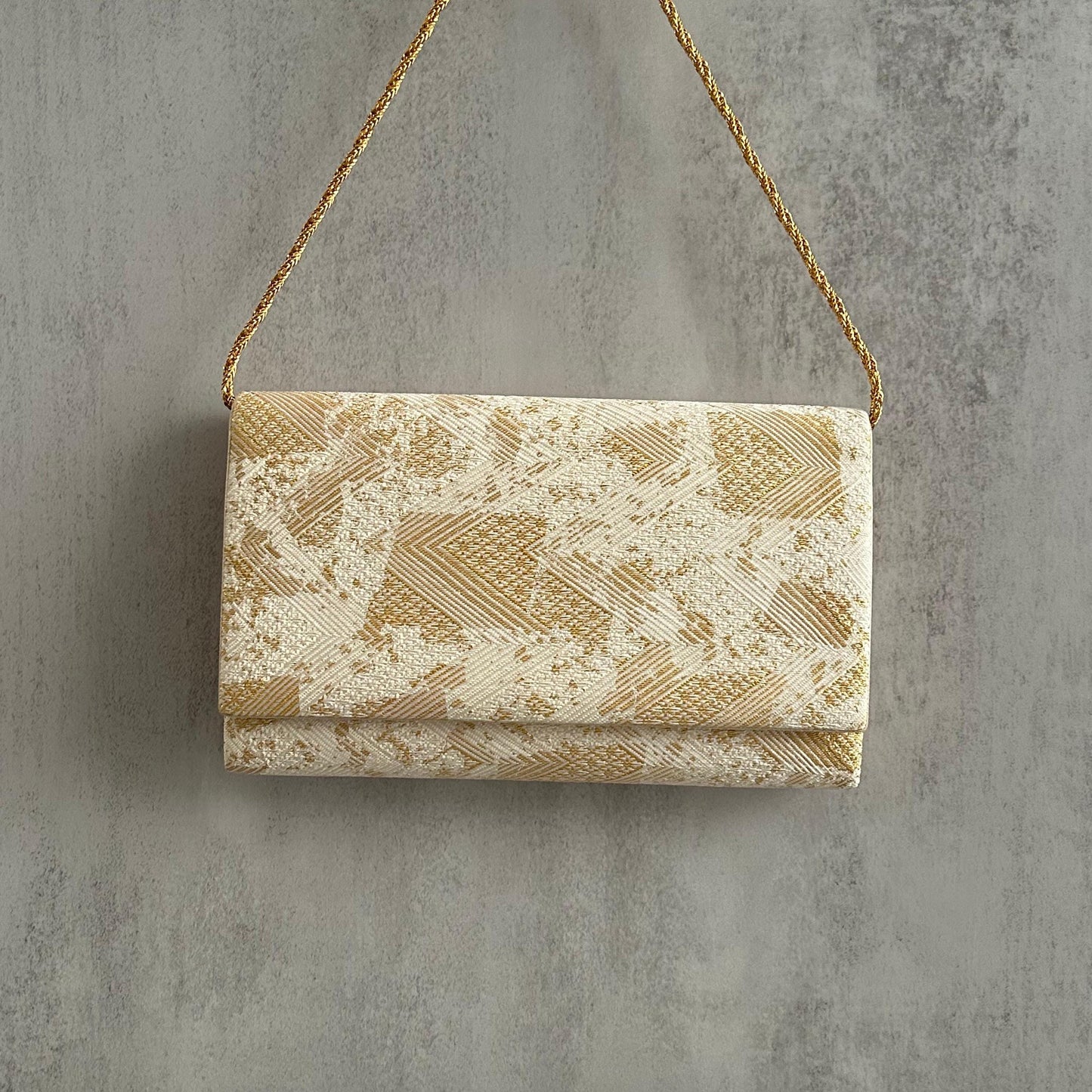 Ivory & Gold Geometric Evening Bag with Chain Strap
