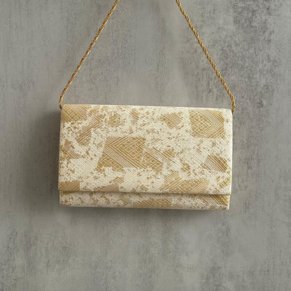 Ivory & Gold Geometric Evening Bag with Chain Strap