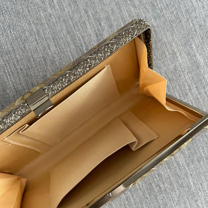Gold Diamond Pattern Vintage Japanese Brocade Clutch Bag