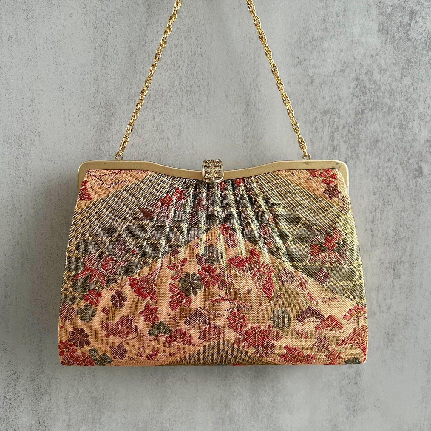 Vintage Japanese Brocade Clutch with Gold Chain Strap