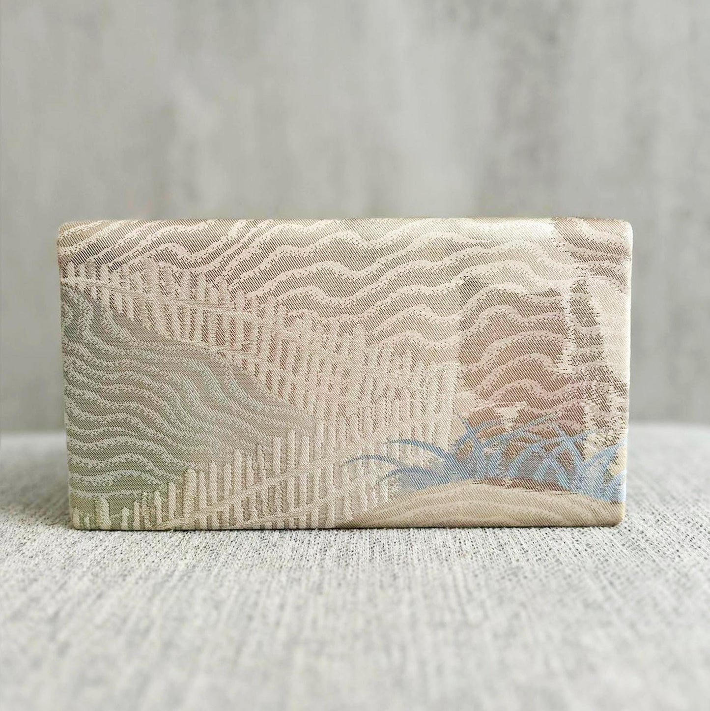 Vintage Japanese Clutch Bag – Elegant Evening Purse with Ivory Wave Embroidery